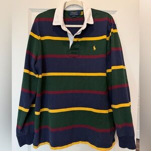Polo by Ralph Lauren Navy, Green, Yellow & Burgundy Striped Rugby Shirt